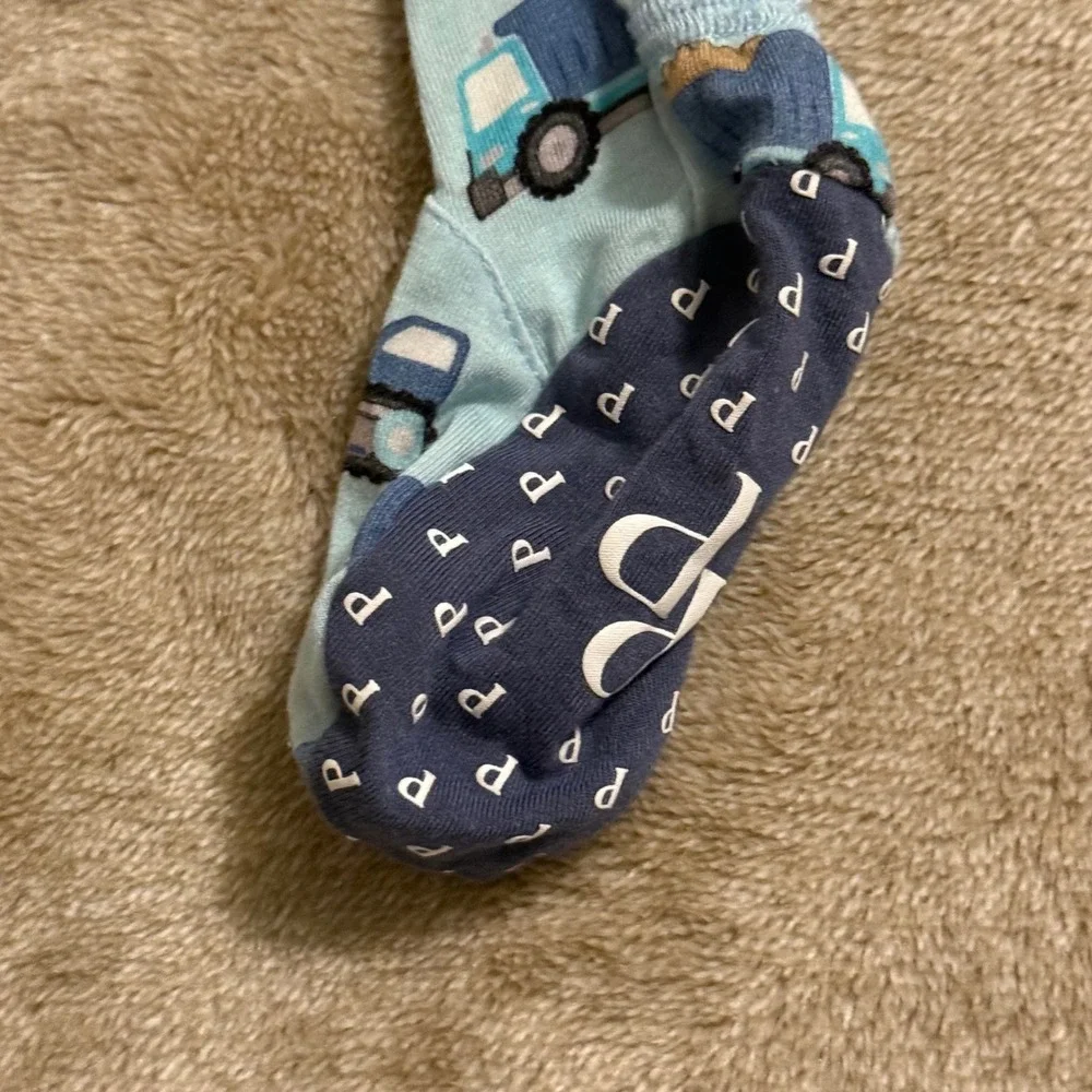 Posh Peanut Construction Trucks Bamboo Viscose Zippy Footie Sleeper Blue 0-3M